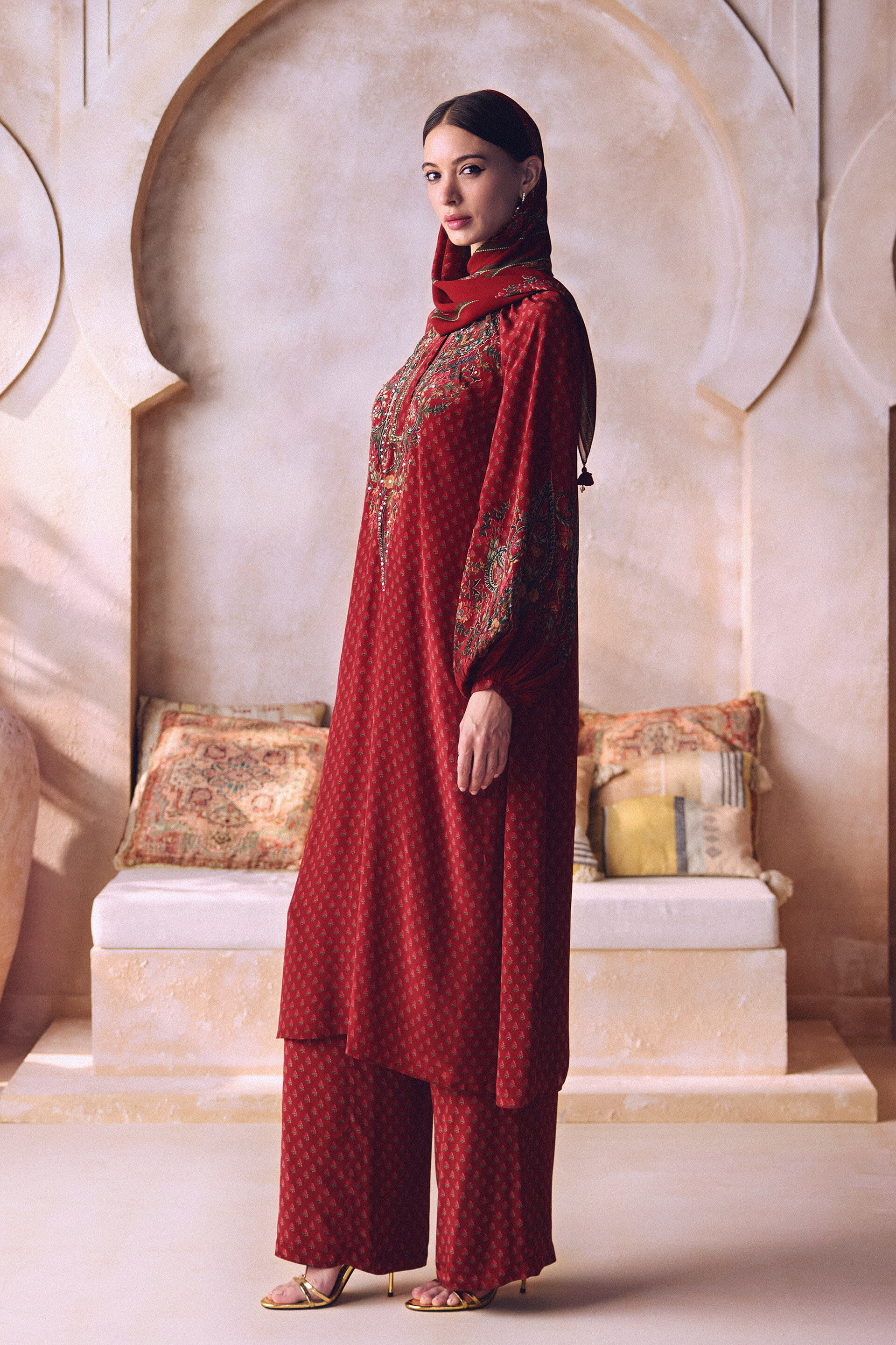 Alishba Kurta Set - Red, Red, image 3